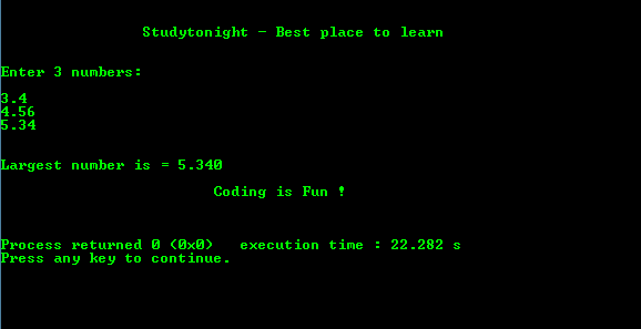 C program to find the Largest out of Three Numbers | C Programs ...