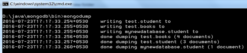 Mongodump in mongodb